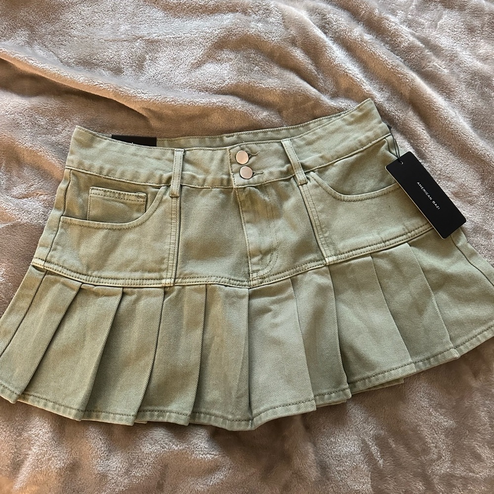 Olive Green Pleated Mini Skirt